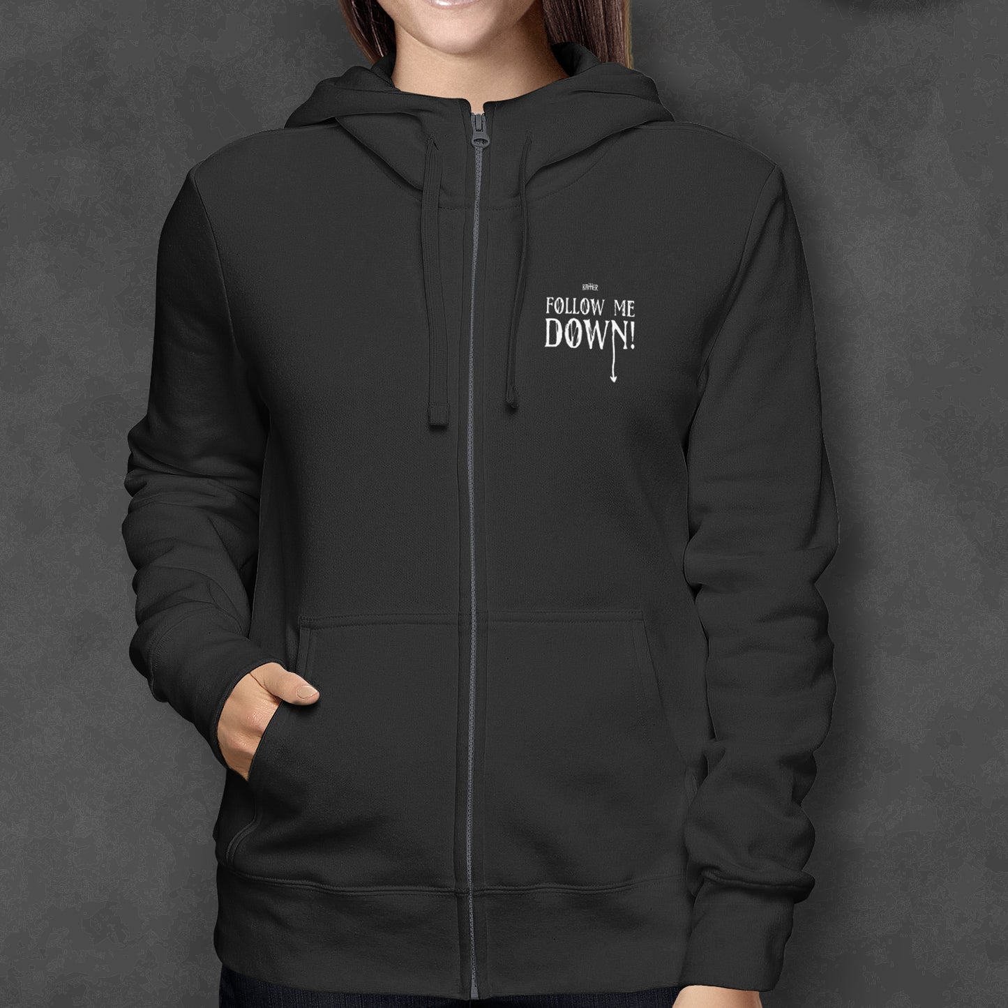Zip-Hooded-Sweater "Follow Me Down"